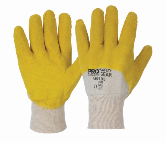 GLOVE LATEX YELLOW GLASS GRIPPER RIPPLE FINISH FOR GRIP